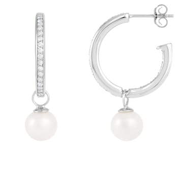 7.5-8mm White Cultured Freshwater Pearl and Cubic Zirconia Rhodium Over
Sterling Silver Earrings
