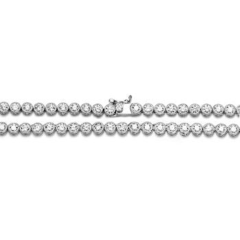 CZ Milgrain Bezel Tennis Necklace In Sterling Silver 16 Inch