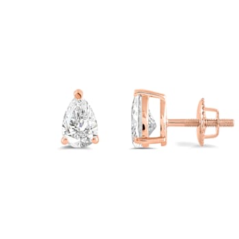 White Cubic Zirconia 14k Rose Gold Studs With Velvet Gift Box 1.00ctw