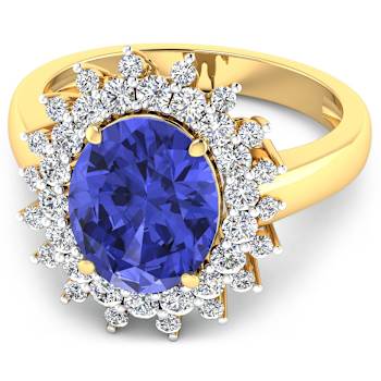 4.22ctw Violet Tanzanite and Diamond 14K Yellow Gold Halo Ring