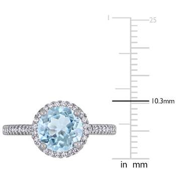 Aquamarine and Diamond 14K White Gold Halo Engagement Ring 1.88ctw
