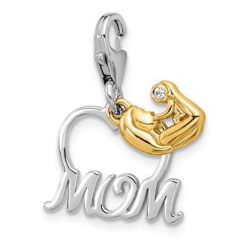 Sterling Silver and Gold Tone Rhodium Over Sterling Silver Cubic
Zirconia Mother's Love Mom Charm