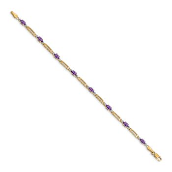 10k Yellow Gold and Rhodium Over 10k Yellow Gold Diamond and Amethyst Bracelet