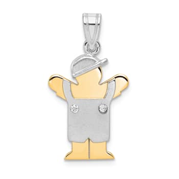 14K Two-tone Gold Satin I1/G-H Diamond Boy with Cap Pendant