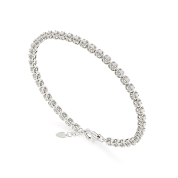 Round Moissanite Rhodium Over Sterling Silver Tennis Bracelet