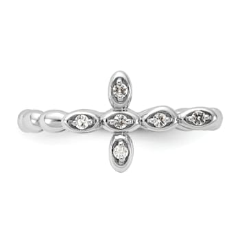 Rhodium Over Sterling Silver Stackable Expressions Cross White Topaz
Ring 0.09ctw