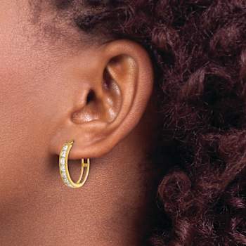 14k Yellow Gold Polished Cubic Zirconia 13/16" Huggie Hoop Earrings