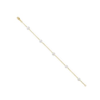 14K Yellow Gold White Freshwater Pearl 7 inch Bracelet
