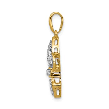 14k Yellow Gold and Rhodium Over 14k Yellow Gold Diamond Fleur De Lis Pendant