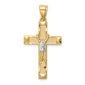 14K Yellow Gold with White Rhodium Cross with Rosary Pendant