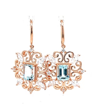 Aquamarine and White Cubic Zirconia 18K Rose Gold Over Sterling Silver
Earrings 3.20ctw