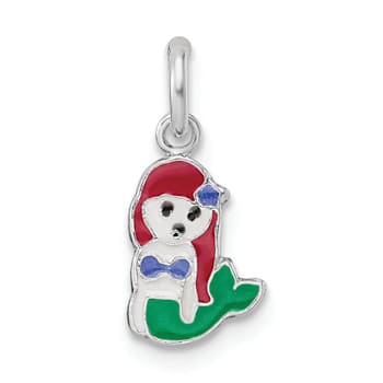 Rhodium Over Sterling Silver Multi-color Enamel Mermaid Children's Pendant