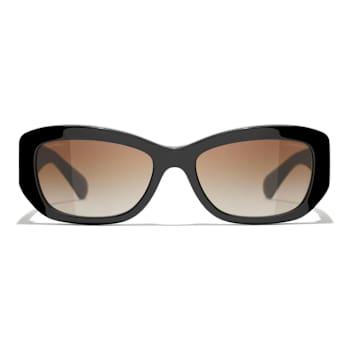 Chanel Black Frame "CC" Logo / Brown Lenses Sunglasses