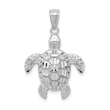 Rhodium Over 14K White Gold Diamond-cut Polished Sea Turtle Pendant