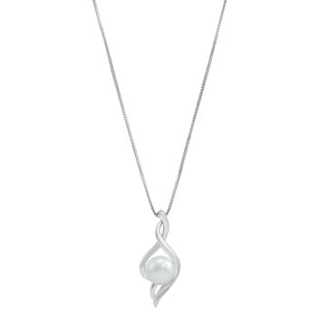 8-8.5mm Button White Freshwater Pearl Sterling Silver Pendant with Chain