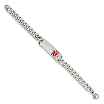 Stainless Steel Polished with Red Enamel 8-inch Medical ID Bracelet