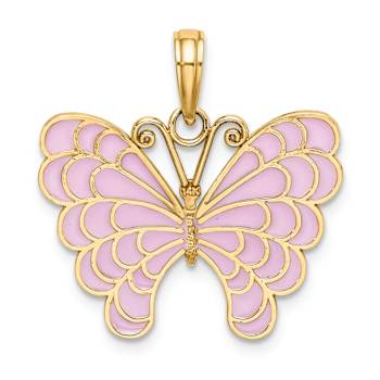 14k Yellow Gold Enameled Butterfly Pendant