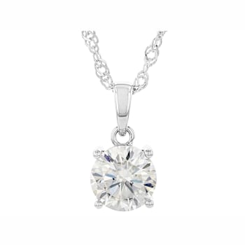 Round Solitaire Moissanite Pendant Necklace In Platinum-Enhanced
Sterling Silver With 14K Gold Accents