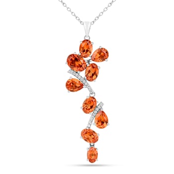 Peach Orange Lab Created Padparadscha Sapphire and CZ Rhodium Over
Silver Pendant Necklace