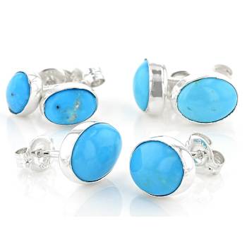 Sleeping Beauty Turquoise Stud Earring Set Of 3 In Sterling Silver