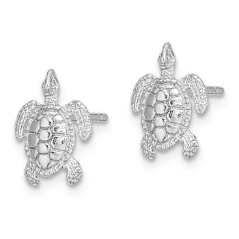 Rhodium Over 14k White Gold Polished and Textured Sea Turtle Stud Earrings
