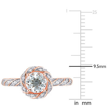 Aquamarine and Diamond 14K Rose Gold Swirl Ring 0.84ctw