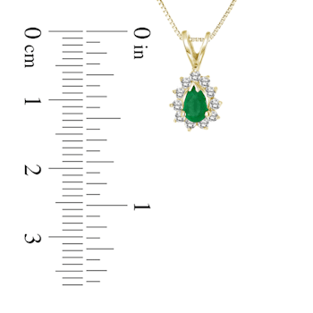 0.35ctw Pear Shape Emerald and Round Diamond Pendant 14k Yellow Gold