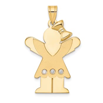 14K Yellow Gold Satin I1/G-H Diamond Girl with Bow Pendant