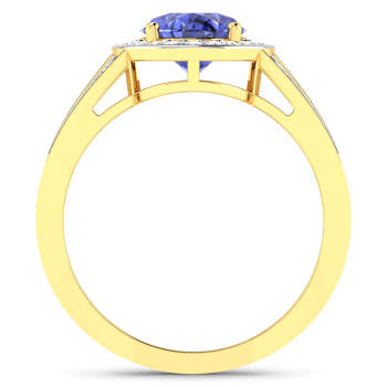 1.85ctw Violet Tanzanite and Diamond 14K Yellow Gold Halo Ring