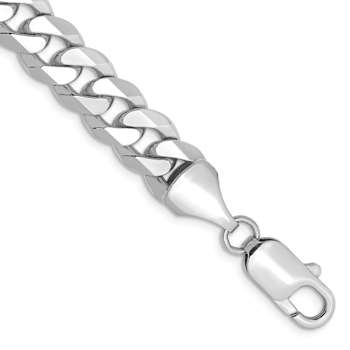 Rhodium Over 14k White Gold 8.5mm Solid Flat Beveled Curb 22 Inch Chain
