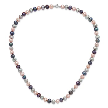 Rhodium Over Sterling Silver Multi-color Freshwater Pearl
Necklace/Bracelet/Earring Set