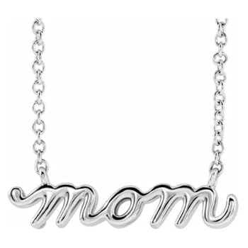 Sterling Silver Petite Lowercase Script mom Necklace, 18 Inches.