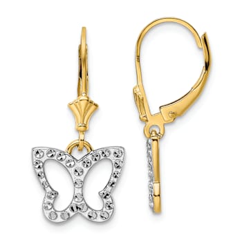 14K Yellow Gold and Rhodium Over 14K Yellow Gold Diamond-Cut Butterfly
Dangle Earrings