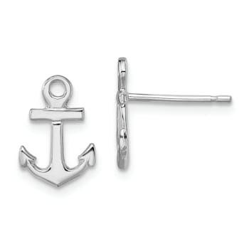 Rhodium Over Sterling Silver Polished Mini Anchor Post Earrings