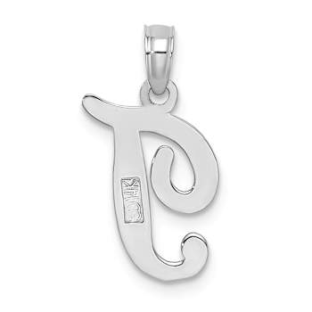 Rhodium Over 14k White Gold Polished Script Letter T Initial Pendant