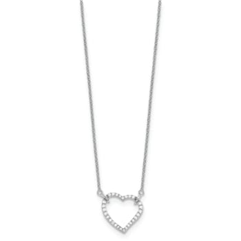 Rhodium Over 14K White Gold Lab Grown Diamond Heart Pendant Necklace