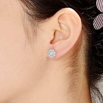 Lace CZ Stud Earrings In Sterling Silver