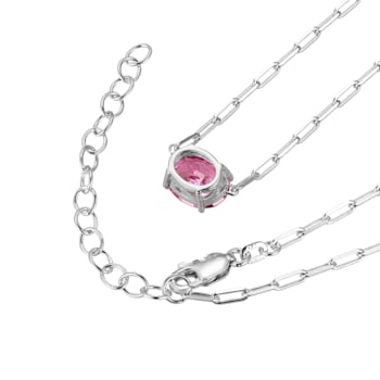 Pink Cubic Zirconia Rhodium Over Sterling Silver Paperclip Necklace 4.08ctw