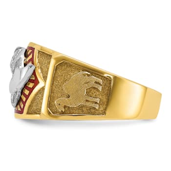 10K Two-Tone Yellow and White Gold Men's Textured and Enameled Masonic
Shriner's Ring