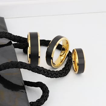 GASTON Gold Plated Tungsten Polished Beveled Ring with Brushed Black
Center 8mm