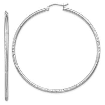 Rhodium Over 14k White Gold Satin and Diamond-Cut 2 3/16" Round
Hoop Earrings