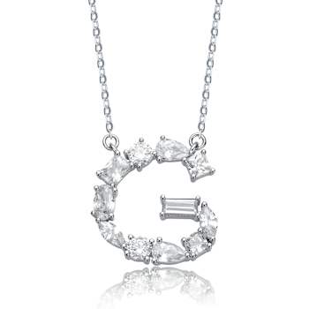 Initial G Mixed Cut CZ Pendant Necklace In Sterling Silver 18 Inch