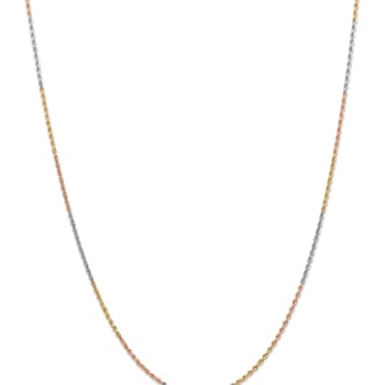 14k Tri-color Gold 1.75mm Solid Diamond-Cut Rope 16 Inch Chain