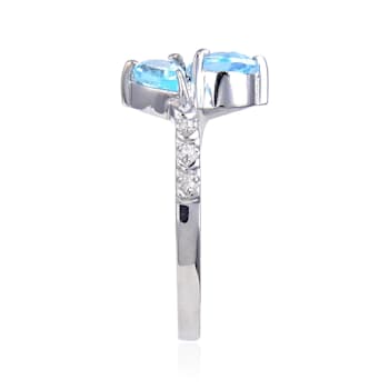 Pear Shape Blue Topaz with White Topaz Accents Sterling Silver Bypass
Ring, 1.19ctw