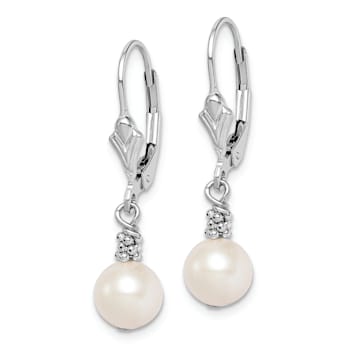 Rhodium Over Sterling Silver Beaded Freshwater Cultured Pearl Leverback
Dangle Earrings