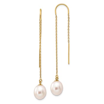 14K Yellow Gold 7-8mm White Rice Freshwater Cultured Pearl Dangle
Threader Earrings