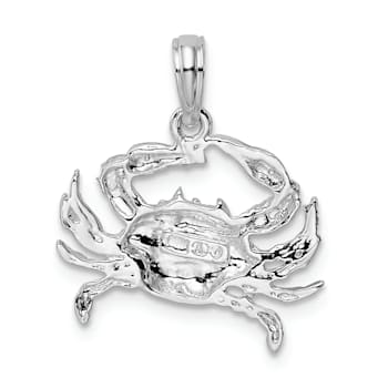 Rhodium Over Sterling Silver Polished Blue Crab Pendant