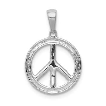 Rhodium Over 14k White Gold Diamond Peace Sign Pendant