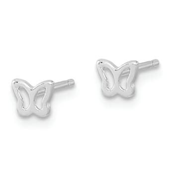 Rhodium Over 14k White Gold Children's Butterfly Stud Earrings