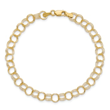 14k Yellow Gold 6mm Solid Triple Link Charm Bracelet